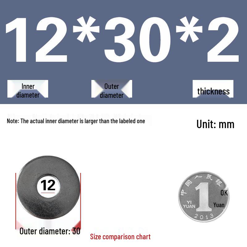 Galvanized Metal Flat Washer - Thin, Thickened, Enlarged Edge, Round, Sizes M3 to M10