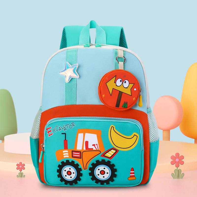 School Kids Bag With Cartoon Car Prints And Star Decor For Daily Kindergarten