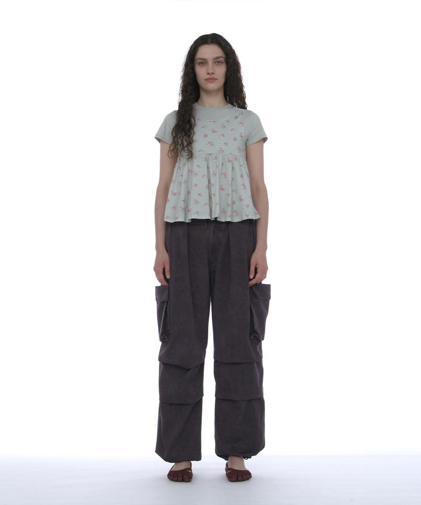 PARTIMENTO WOMEN Overlay Peplum Short Sleeve Tee_Mint Floral