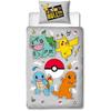 Parure de lit réversible - POKEMON - Pikachu et Starter - Gris - Microfibre - 1 housse de couette 140 x 200 cm + 1 taie 63 x 63 cm