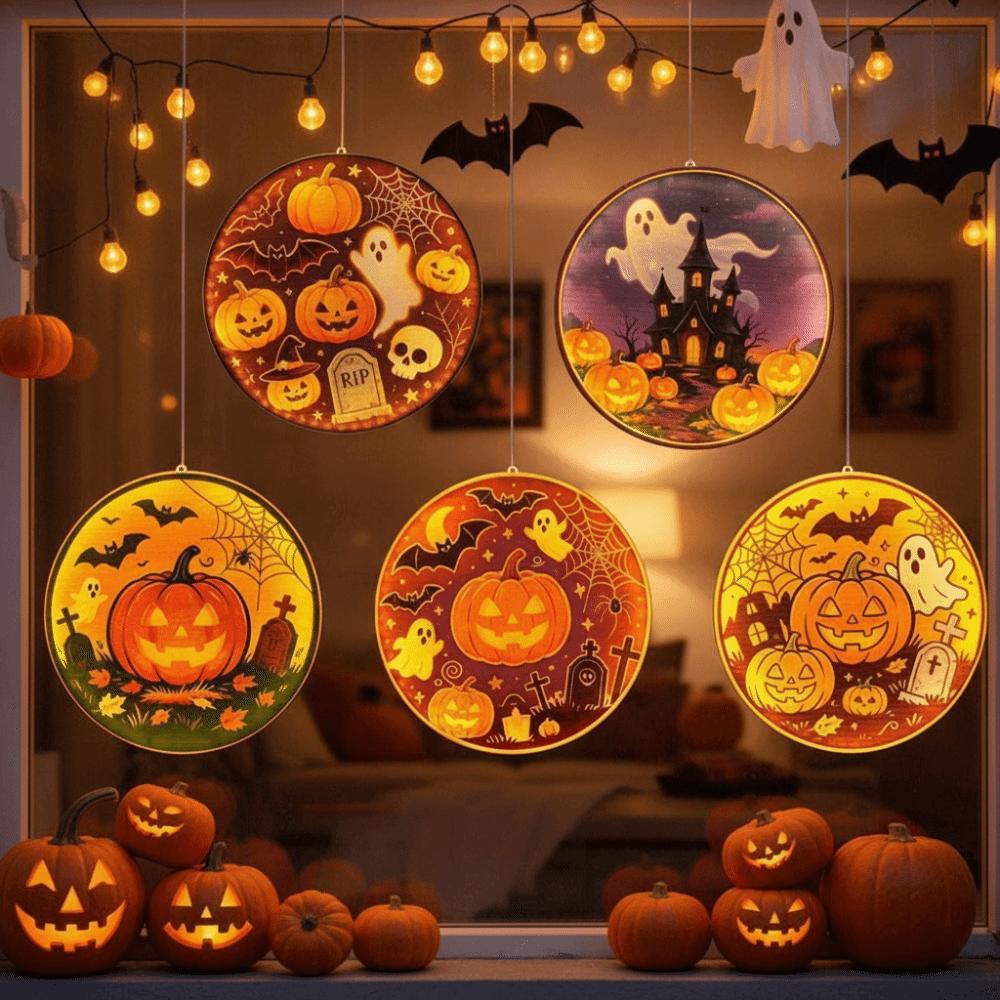 Warm Yellow Glow Halloween Window Lights Festival Lighted Pendant Restaurant Theme Party