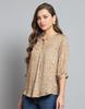 Monte Carlo Womens Printed Khakhi Round Neck 3/4 Sleeve Top