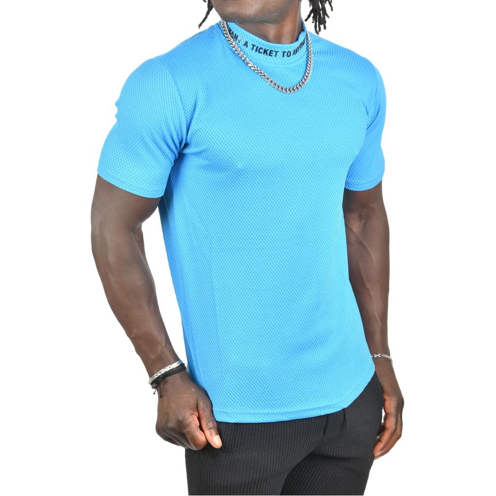 

DeepSEA Waffle Kumaş Petek Desenli Yarım Balıkçı Dar Kesim Tişört 2403200 S синий