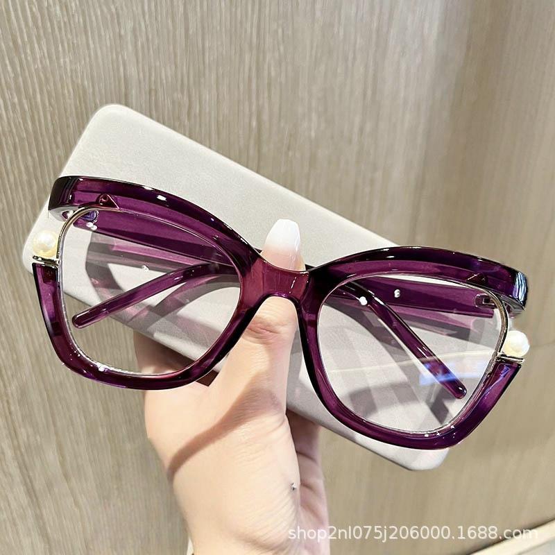 Pearl irregular glasses frame, new reading glasses, personalized large frame, European and American retro trendy rainbow women's glasses