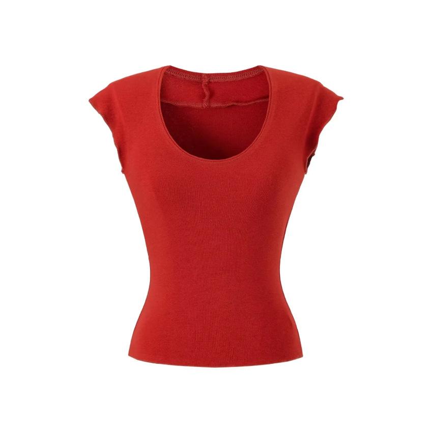 U-neck Short-sleeved T-shirt Women's Summer New American Spice Girl Solid Color Slim-fitting Short Bottom Top