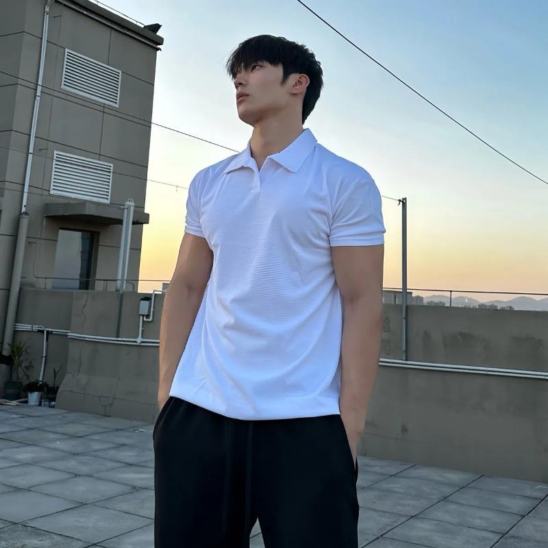 

Mens White Solid Short Sleeve Lapel Neck Casual Polo Shirt M белый