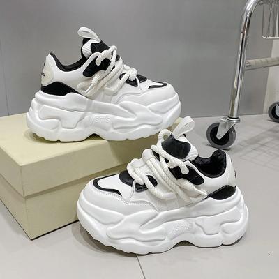 Fashion Plus Size 43 Women High Platform Casual Leather Shoes New Autumn Chunky Sneakers 7CM Wedges Hidden Heels Leisure Shoes Woman