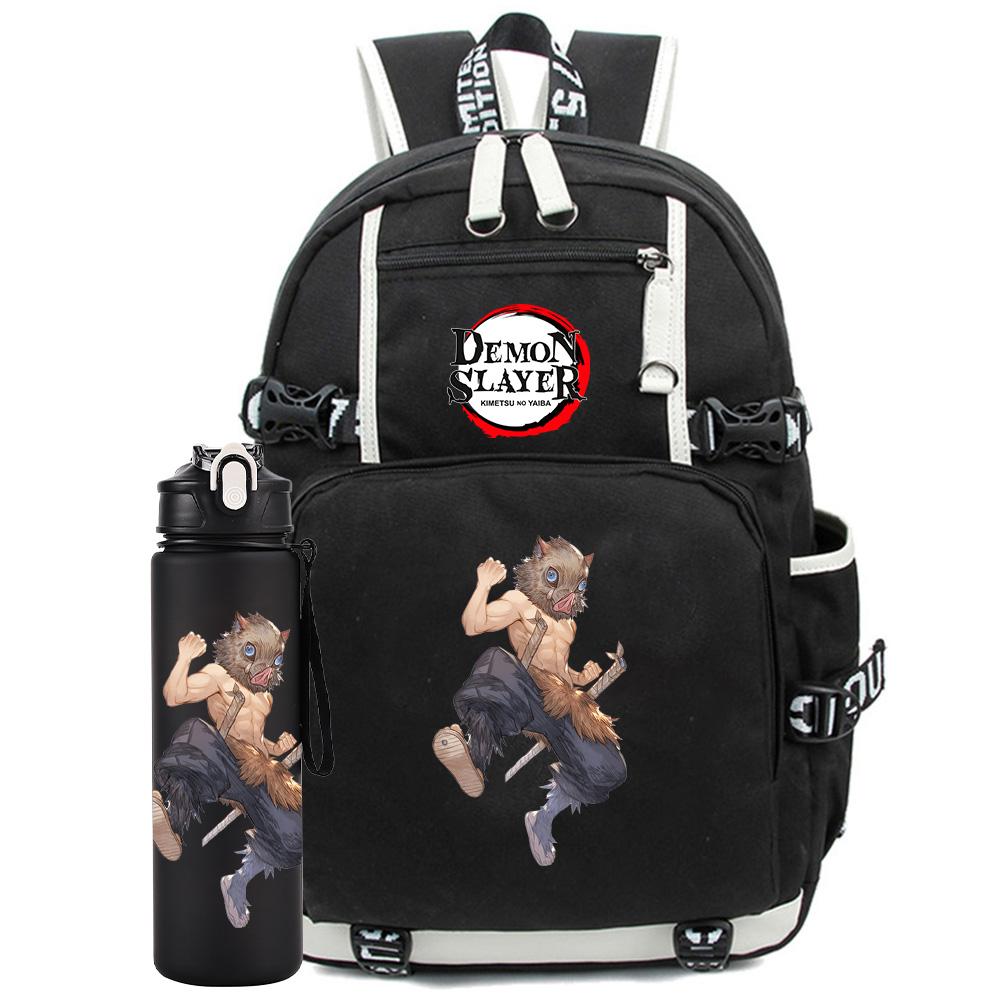 2Pcs/set Anime Demon Slayer Printed Backpack with 750Ml Water Bottler for Teenager Student Girl Boy Large Capacity Waterproof Bookbag Gift