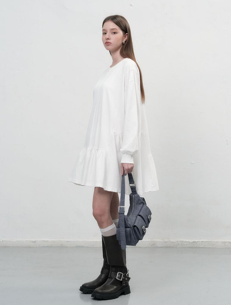General Idea Loose Fit Ruffle Jersey Dress [White] / Wbe3L15502