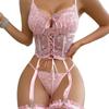 Pure desire love lace splicing sexy perspective sex underwear with garters