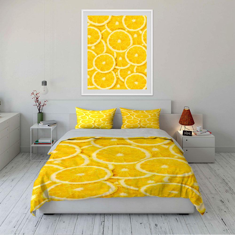 Bright Lemon Slices Pattern Bedding Duvet Cover Set (1*Duvet Cover 2*Pillowcases, without duvet insert)