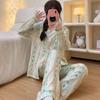 Automne Hiver Pyjama Femme Imprimé Floral Rayé Style Harajuku Doux Mignon Ensemble 2 Pièces Pyjama Nouveau Design Bouton
