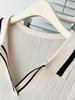 2026 Plus Size Women's Color Block Polo Collar Ice Silk Knit Short Sleeve Top