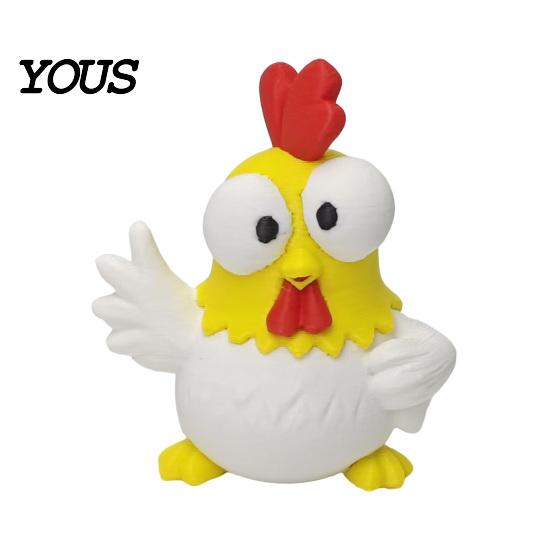Cartoon Rooster Collectible 3D Printed Figurine, Mini Desktop Big-Eyed Worker Stress Relief Toy Ornament, Funny Cute Emoticon Animal Sculpture,