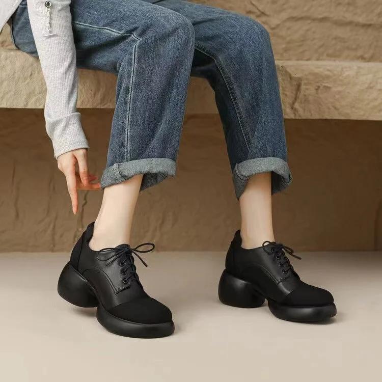 

Модная женская обувь Лолита 2025 Осень Британский стиль Панк Платформа Оксфорды Слипоны Лоферы Каблуки Женские Черные Маленькие Кожаные Туфли 36 чёрный