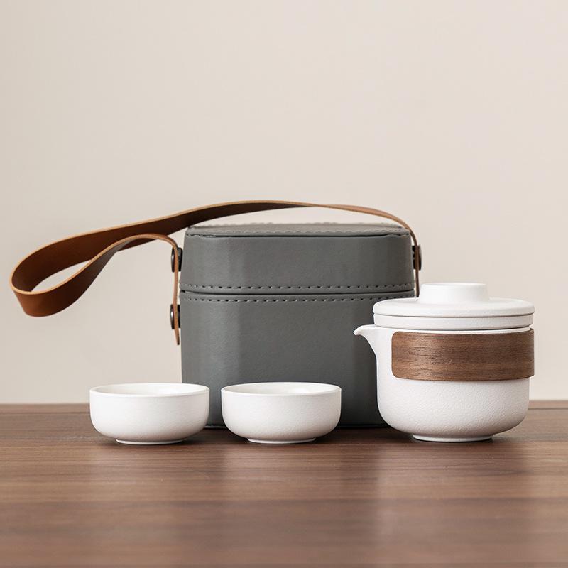 Ceramic Travel Tea Set: Portable Teapot with Two Cups - Perfect for Business Gifts & Holiday Souvenirs