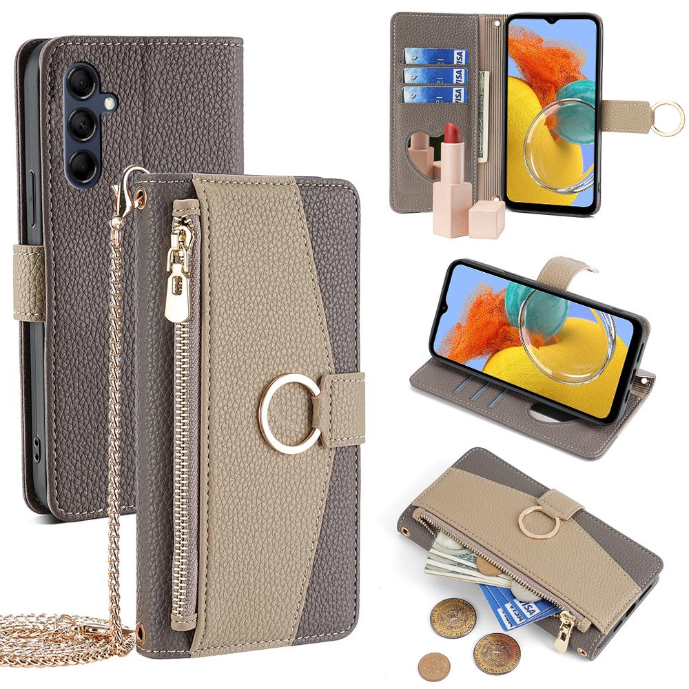 

Для Samsung Galaxy M14 5G Crossbody чехол для телефона PU кожаный молния подставка флип-чехол B