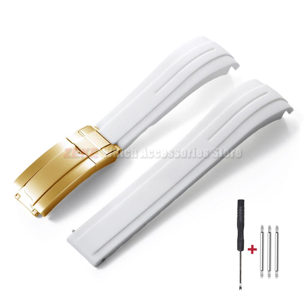 Curved End Rubber Watch Strap 20mm 21mm 22mm for Rolex for Water Ghost Folding Buckle Bracelet Waterproof Silicone Wrist Band