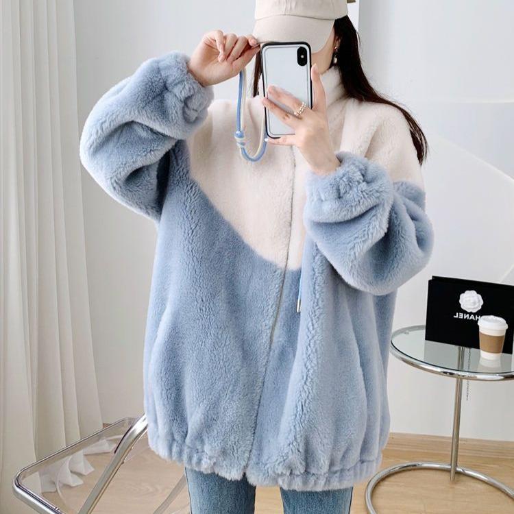 Luxury Lamb Fur Coat Women Shearling Jacket Winter Warm Mid Length Outerwear Fashion