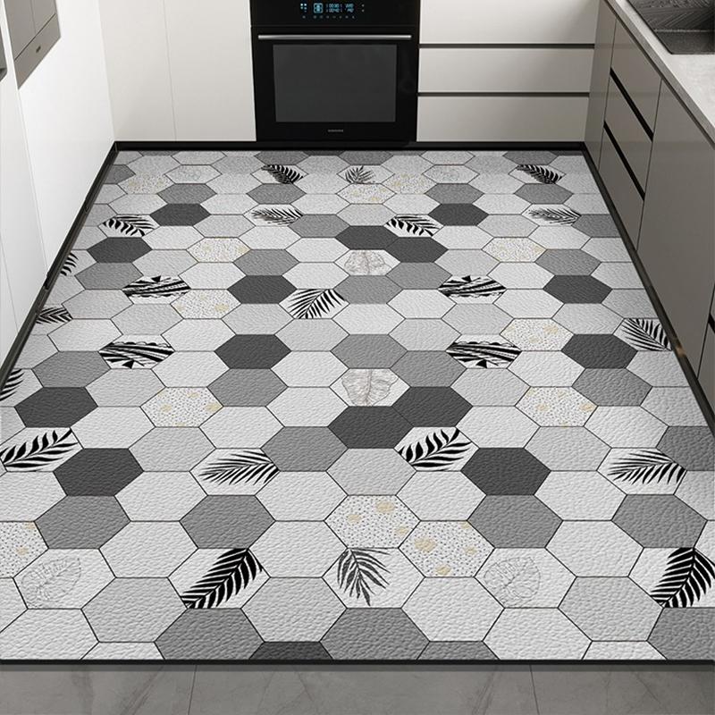Kitchen Carpet Anti-slip Oil-proof Pvc Leather Floor Mat Wash-free Wipeable Waterproof Rug Dirt-resistant Large Area Foot Mats