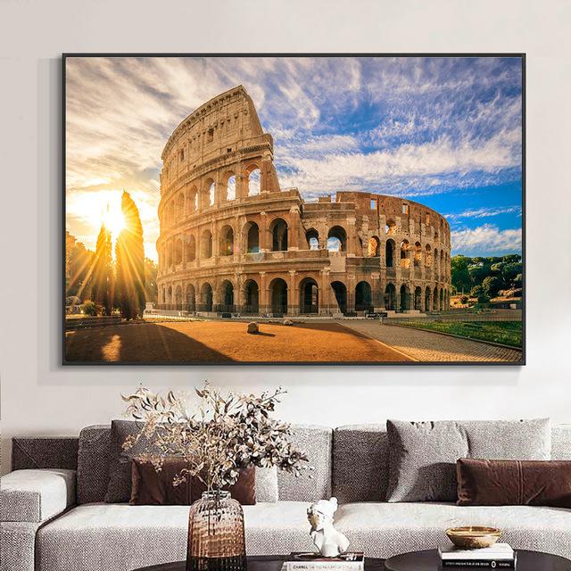 Colosseum In Rome Grass Lawn Canvas Painting Landscape Sunset Night Posters and Prints Wall Art Pictures Home Decor No Frame No Frame