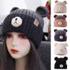 Solid Color Winter Beanie Cap Keep Warm Woolen Ear Protection Hat Bear Ear Knitted Hat  Girls