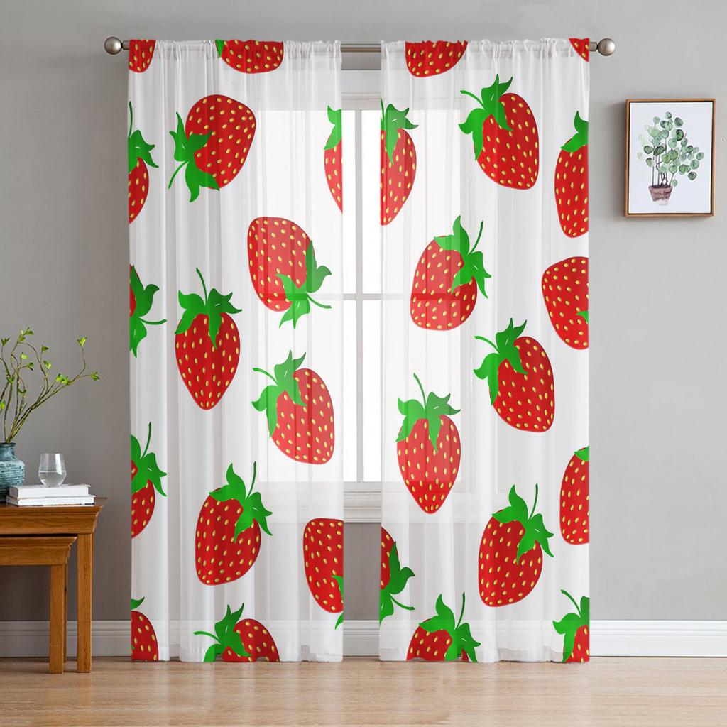 Summer Fruit Strawberry Flower Sheer Curtains for Living Room Space Decoration Window Curtains Cooking Space Tulle Voile Organza Curtains