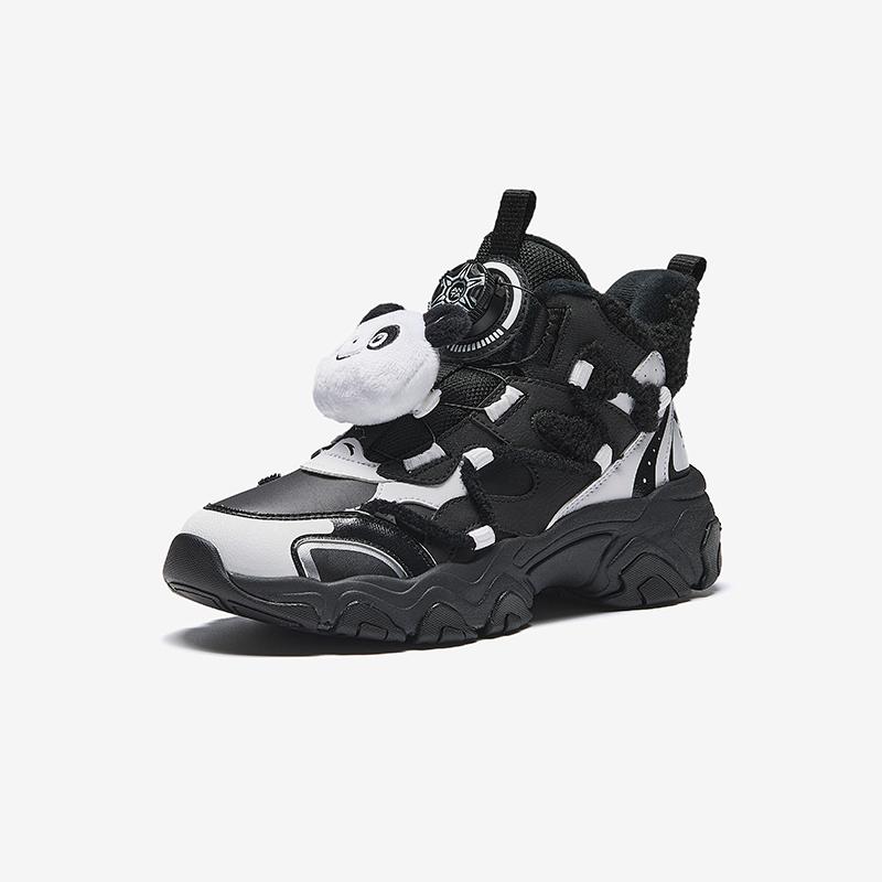 Anta Kids Warm Bear Trendy Fashion Thickened Non-Slip Warm Mid-Top Casual Shoes Kids Casual Shoes Black White A22446901-6