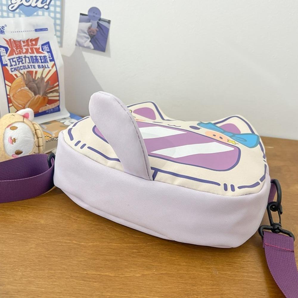 Bowknot Print Cartoon Cat Shoulder Bag Patchwork Cat Shape Coin Purse Bag Students