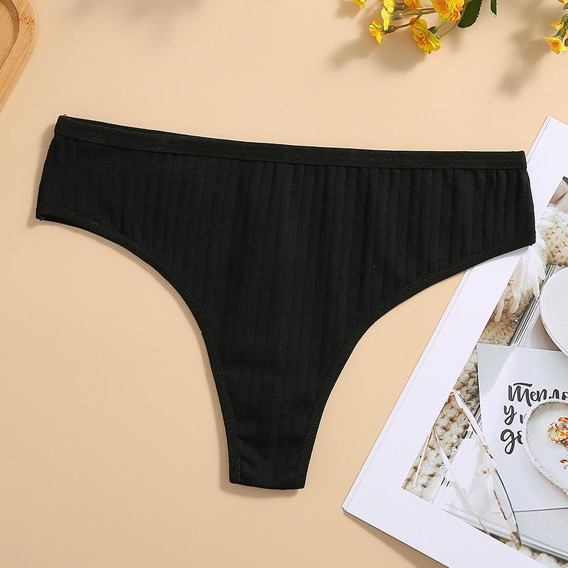 Women's Sexy Seamless Ribbed Low-Waist Cotton Thongs - Charming, Comfortable, Solid Colors