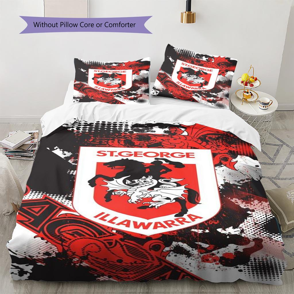 St George Dragons Pattern Bedding Set Quilt Cover Pillowcase Home Decor Gift (1 * duvet cover + 2 * pillowcase, without core)