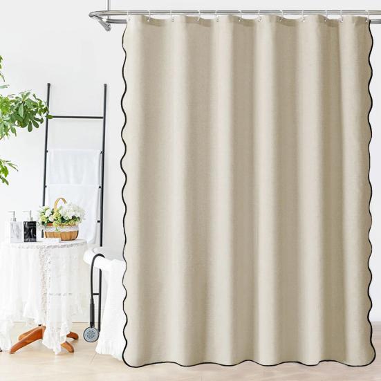 Sprchový závěs s vroubkovaným vzorem, odolný nepromokavý závěs s 12 háčky, pratelný, silný látkový sprchový závěs s černým okrajem do koupelny, hotelové vany