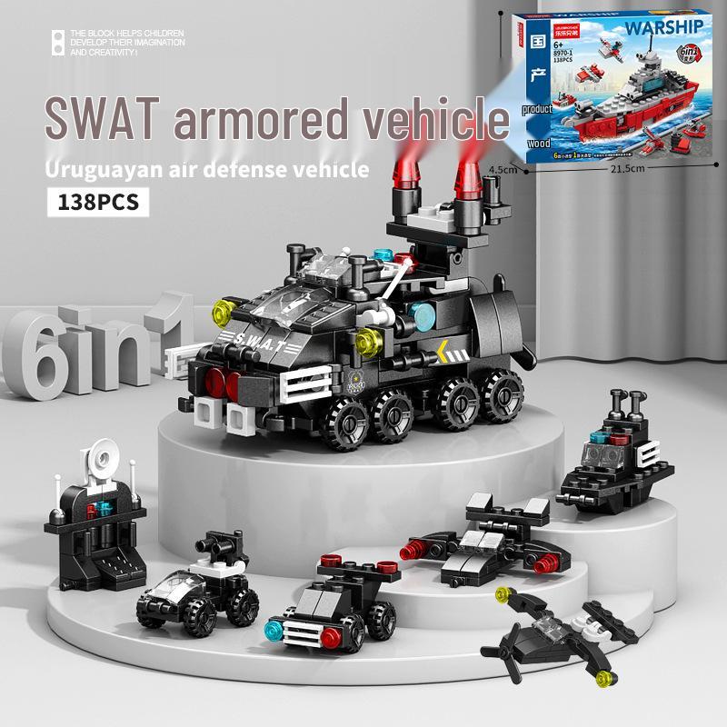 6-in-1 Kids' Building Block Set: Train, Robot, Tank, Police - Compatible Blocks for Boys & Girls