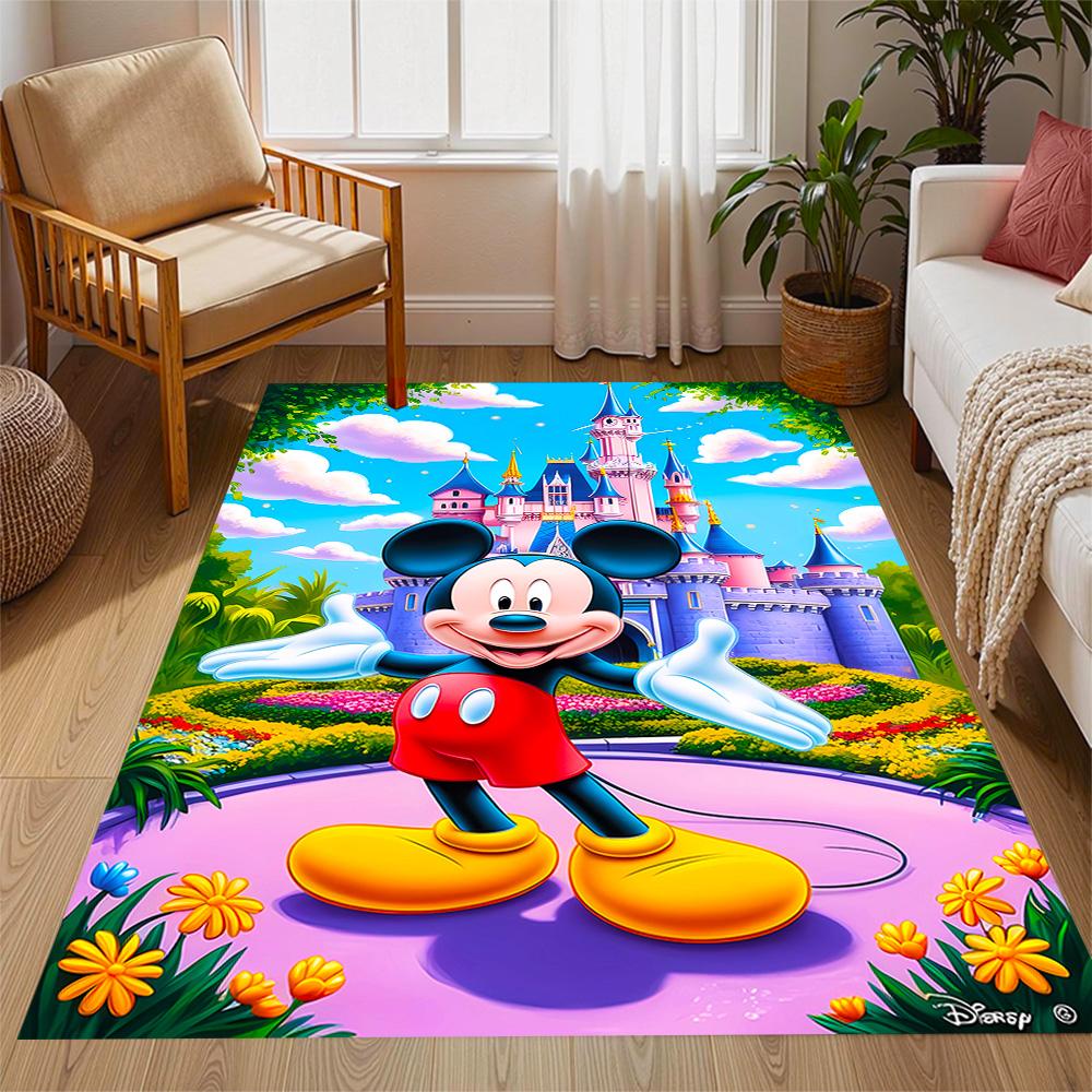 Mickey Mouse Castle Fantasy Disney Cartoon Theme Anti-Slip Rug - Polyester, Home Decor, Suitable for Bedrooms, Living Rooms, Doorways, and Studios