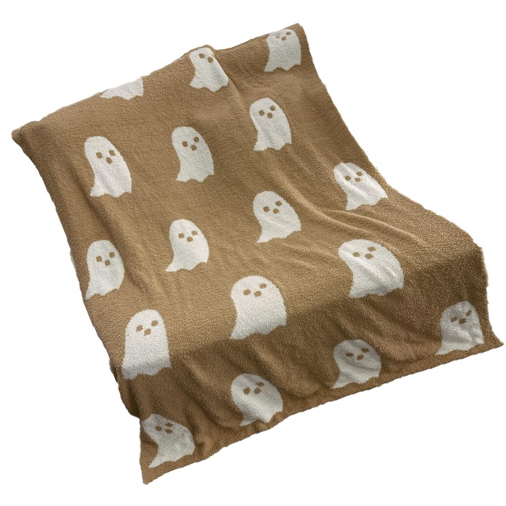 Ghosts Blanket Soft Comfortable Breathable Halloween Throw Blanket for Watching TV Camping Khaki