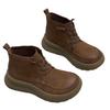 Fashion GKTINOO Lace Up Women Ankle Boots Round Toe Platform Shoes Woman Short Boots Thick Soled Handmade Genuine Leather Women Shoes
