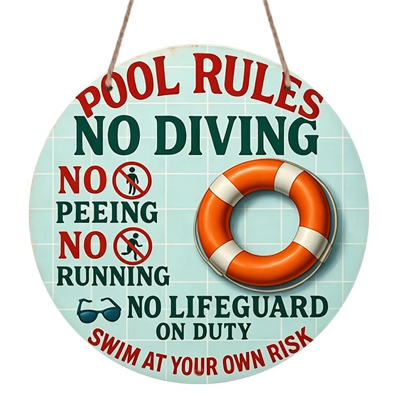 2D Flach, 1 Stück Rundes Aluminium-Hängeschild, Lustiger „Poolregeln Kein Rettungsschwimmer im Dienst“-Aufdruck, Langlebige Outdoor-Wanddekoration, Perfekt für Poolbereich, Hinterhof
