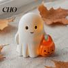 Festival Ghost Ornament Halloween Holding Pumpkin Figurine, Spooky Statue with Warm Light Decor Night Light, Resin for Desk Tabletop Centerpiece