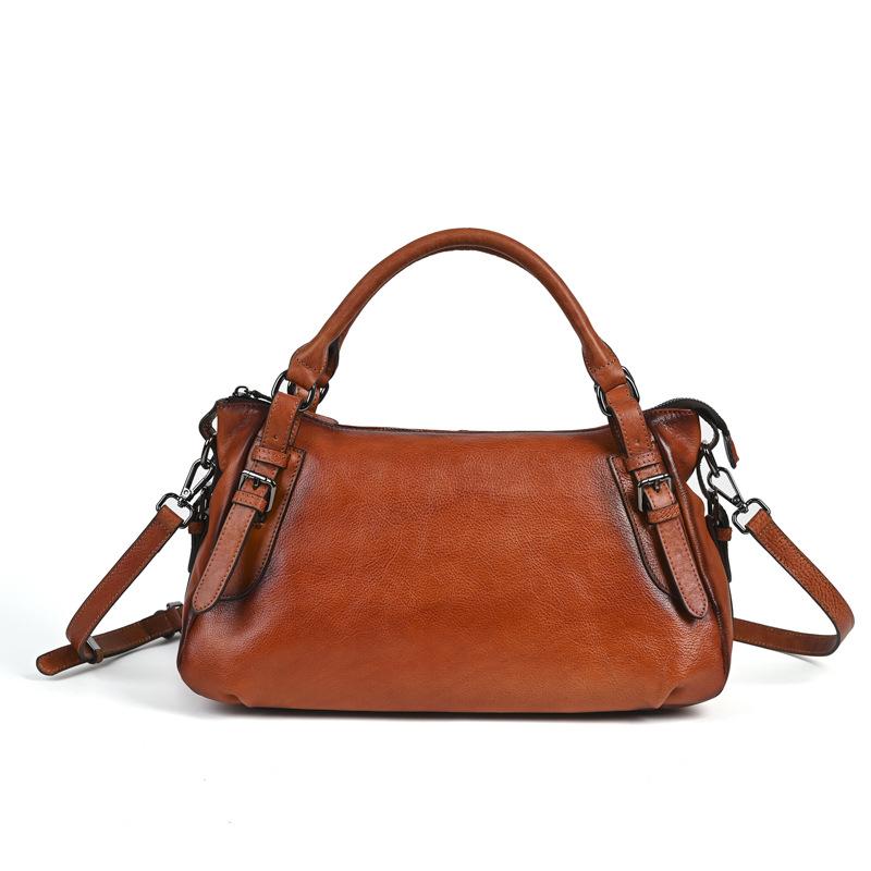 Johnature Echtleder Handtasche Retro Einfarbig Vielseitige Kissen-Tasche Große Kapazität Schulter Umhängetaschen