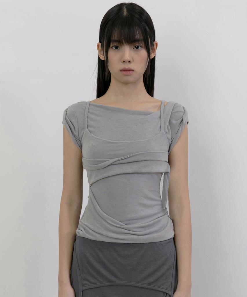 Peulleeoeob Layered Bustier T-Shirt (Fl-108_Gray)
