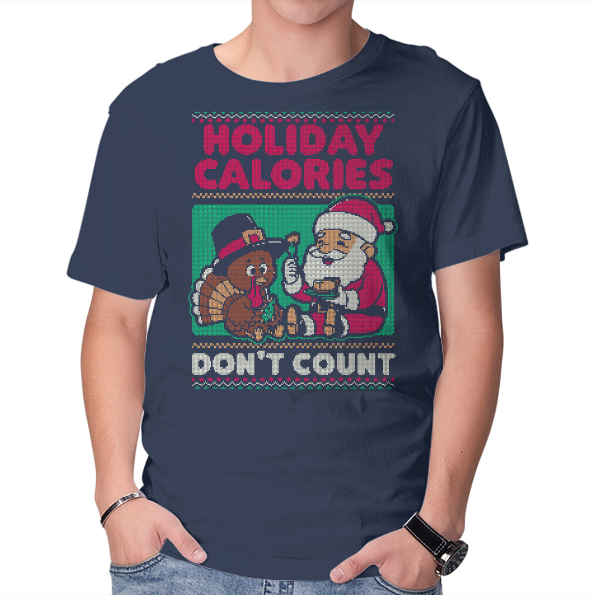 Unisex Crew Neck T-Shirt Ugly Sweater Holiday Food Graphic Short Sleeve Casual Tee XXXL