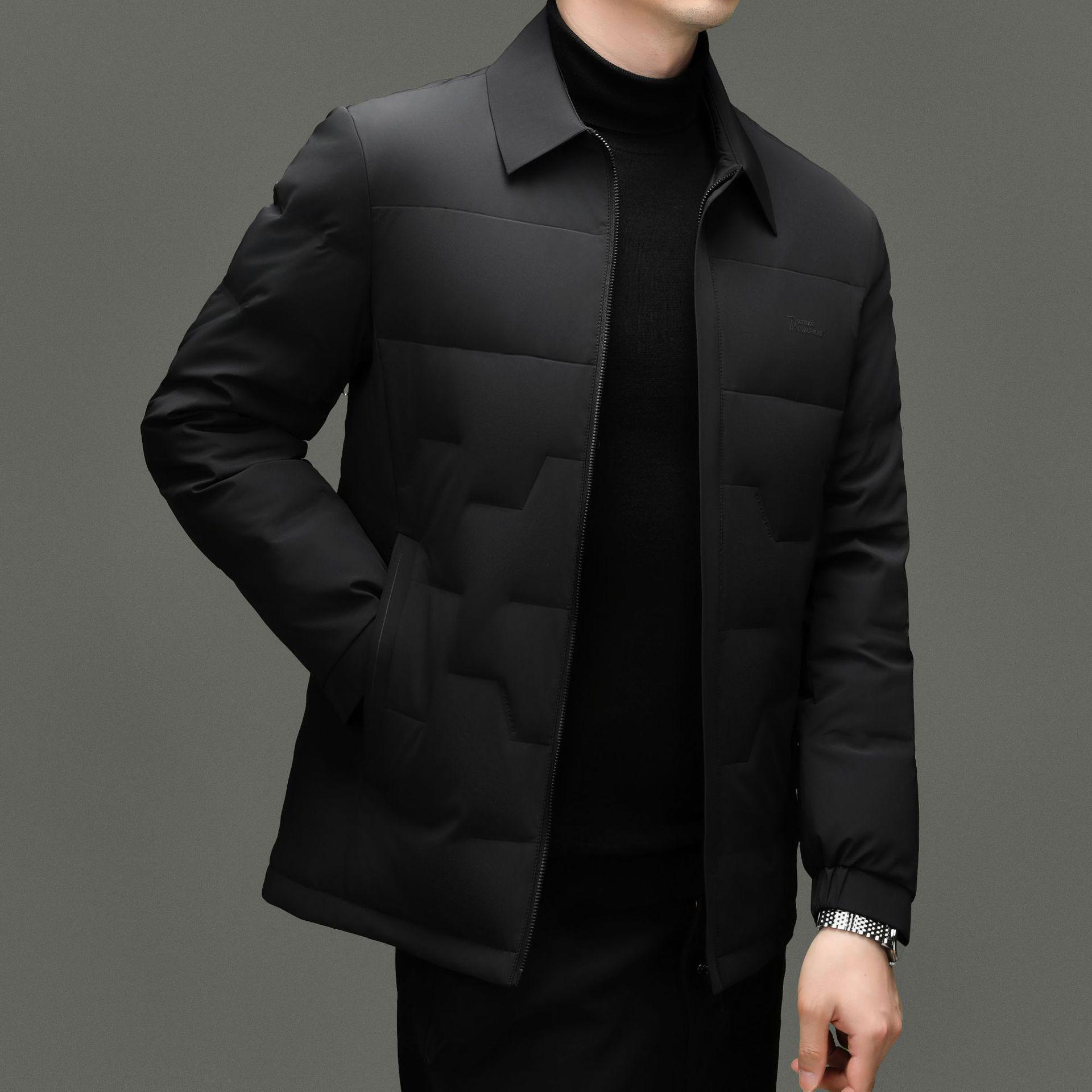 Men s Winter Business Casual Down Jacket: Milk Silk, Zipper Lapel Style 2XL