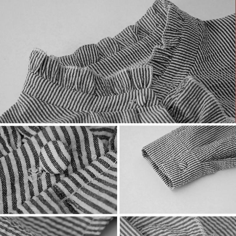 Camicette da donna eleganti, casual e larghe, primavera, nuove, a maniche lunghe, a righe, semplici, da ufficio, abbigliamento da donna, camicia con volant e bottoni, 26023