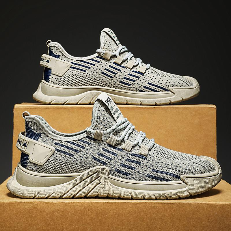 Large size men's shoes spring mesh breathable fly-woven fashion running shoes round head platform men's casual sports shoes