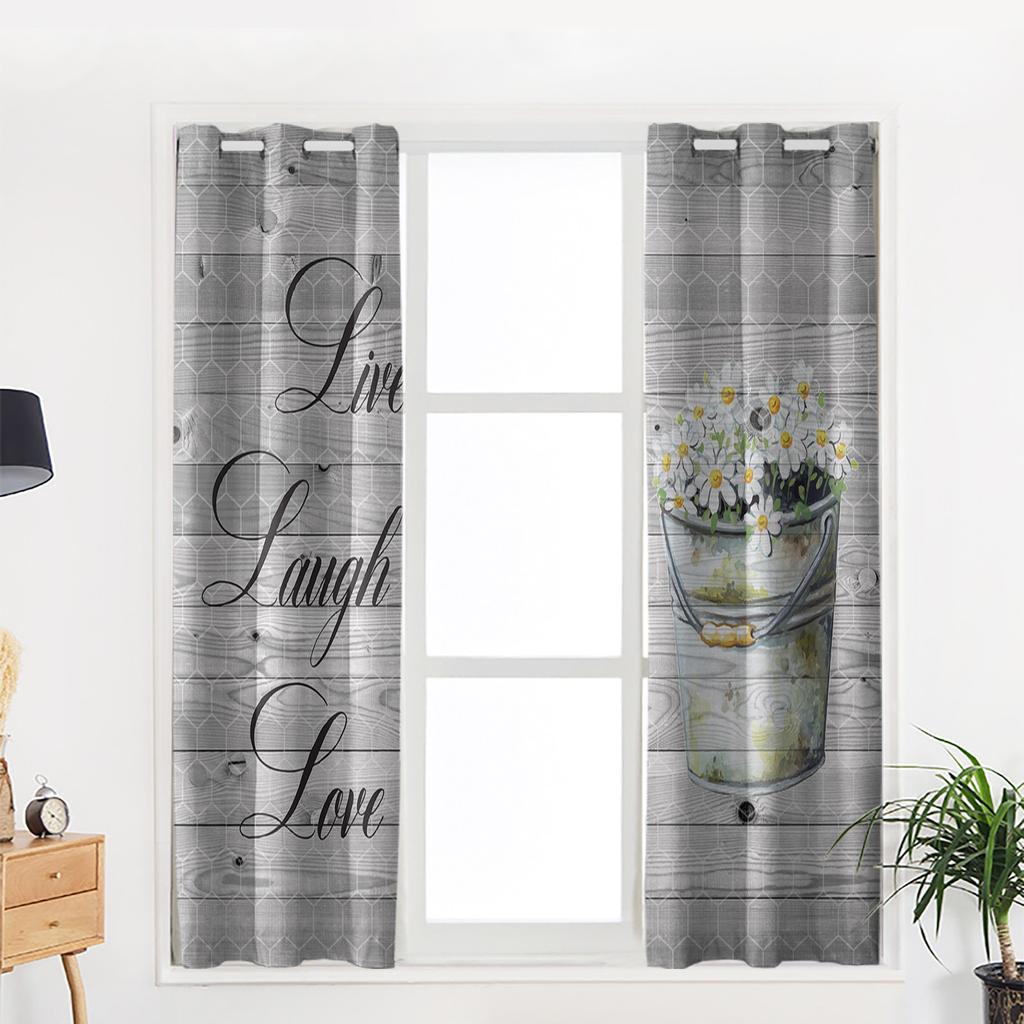 Vintage Wood Grain Flower Daisy Window Curtains Home Decor Bedroom Curtains Kitchen Drapes Panel Curtains for Living Room
