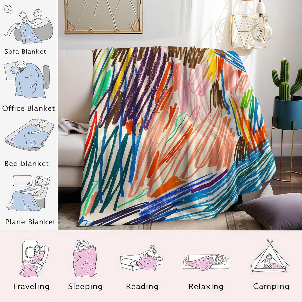 Colored line drawing Flannel Blanket Warm Soft Halloween Christmas Couch Warm Cozy Decorative Decor Gift for All Season