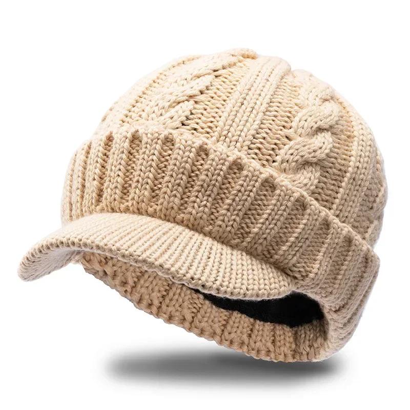 Big Size 65cm Keep Warm Beanies for Men Outdoor Short Brim Duck Tongue Cap Winter Plush Thick Fried Dough Twists Knitting Hat