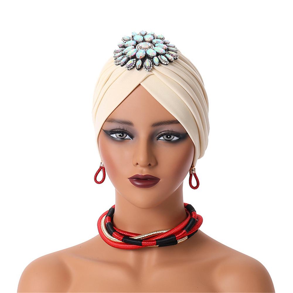 African Women's Headscarf Hat , Aoto Gele Fashion Style African Women's Folding Caps With Diamond Hair Buckle