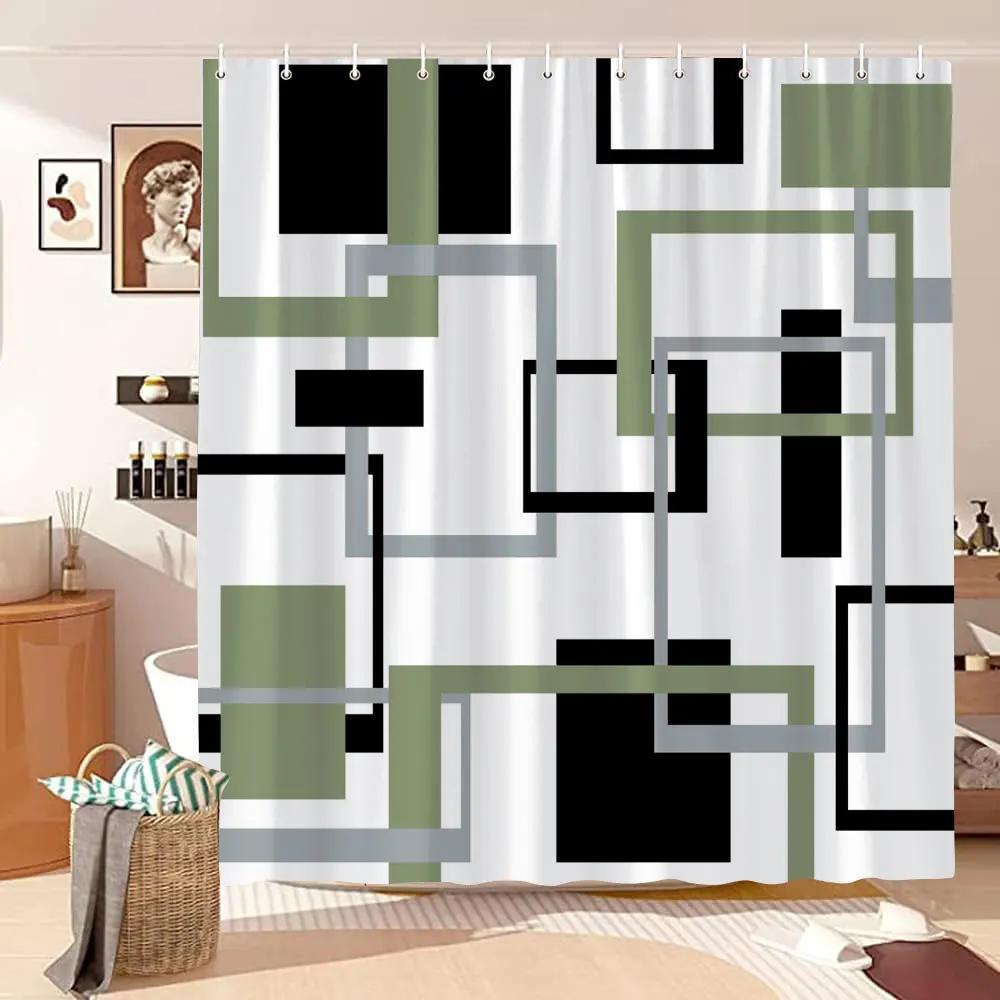 Vintage Geometric Lines Shower Curtain Modern Abstract Bohemian Minimalist Tones Polyester Fabric Shower Curtains Bathroom Decor