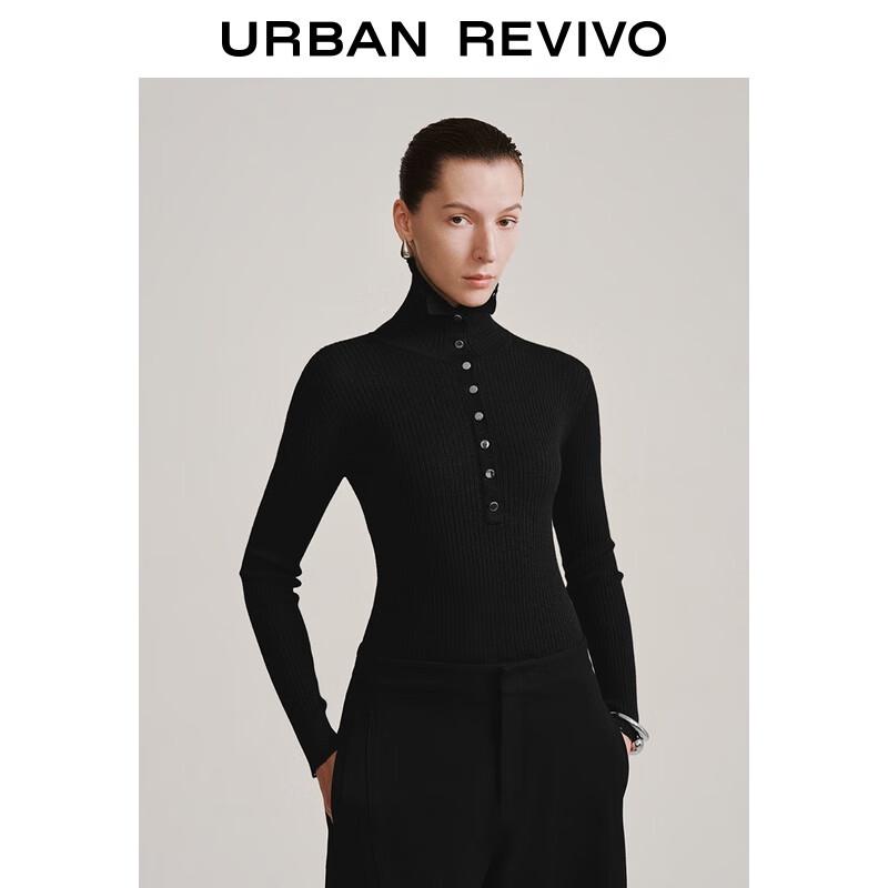 

UR Women s Elegant Textured Stand Collar Knit Sweater with Lurex Trim S